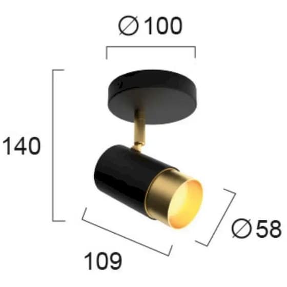 Σποτ Μονόφωτο Viokef Ziggy 4252400 από Αλουμίνιο - Μαύρο/Χρυσό image 2