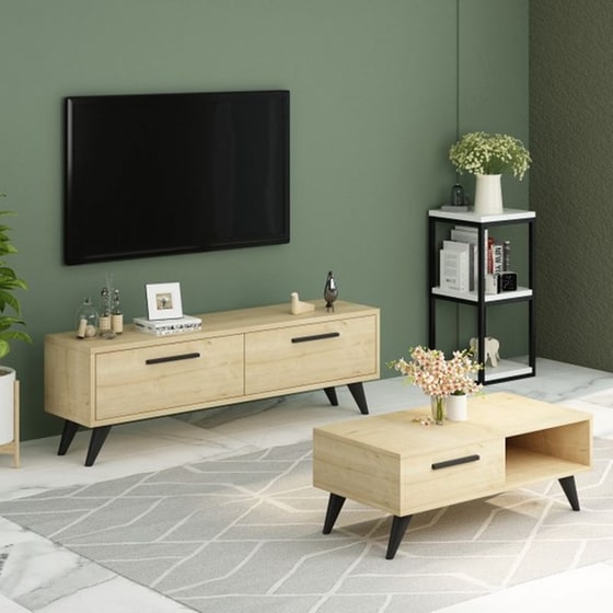 Τραπεζάκι Σαλονιού 24Mall Miele Sapphire από Μοριοσανίδα 45x90x35 cm - Μαύρο/Καφέ image 1