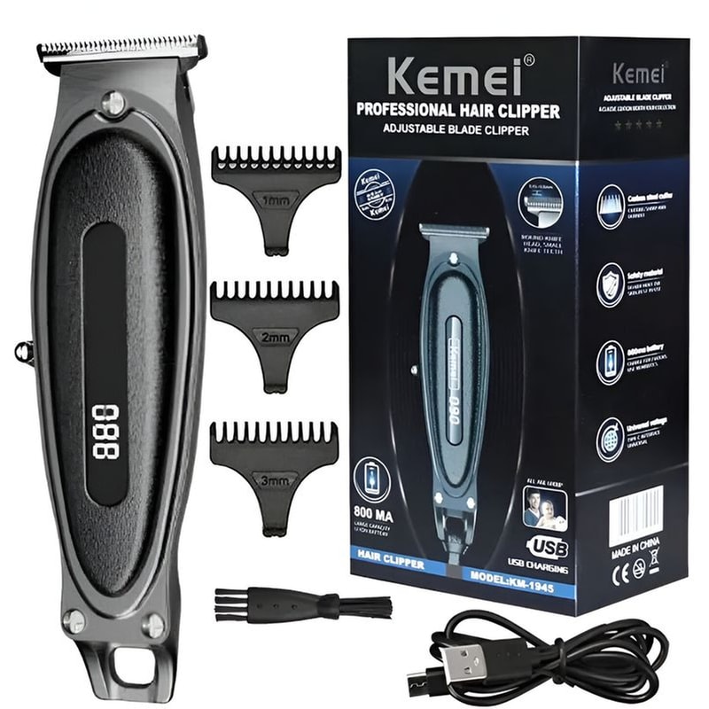 KEMEI KM-1945 Κουρευτική Μηχανή Επαναφορτιζόμενη Γκρι