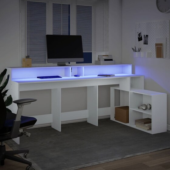 Γραφείο VidaXL με LED από Επεξεργασμένο Ξύλο 200x104x91 cm - Λευκό image 4