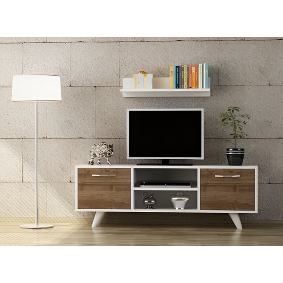 Έπιπλο Τηλεόρασης Catania από Μοριοσανίδα 120x25x41 cm - Καρυδί/Λευκό image 1
