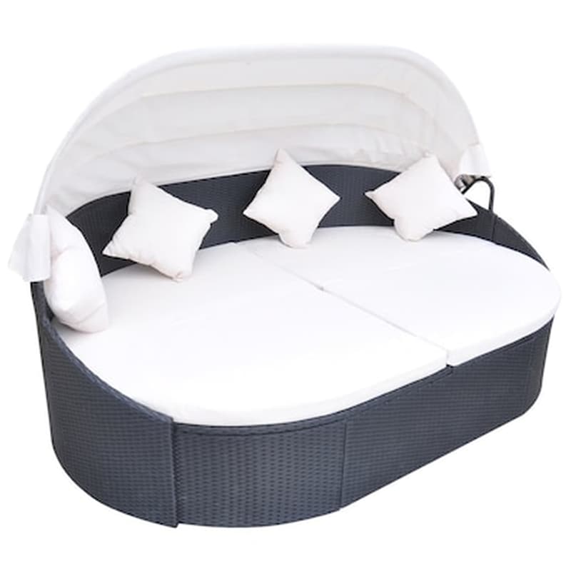 VIDAXL Ξαπλώστρα/ Κρεβάτι VidaXL με Σκίαστρο από Συνθετικό Ρατάν 230x145x141 cm - Μαύρο/Κρεμ