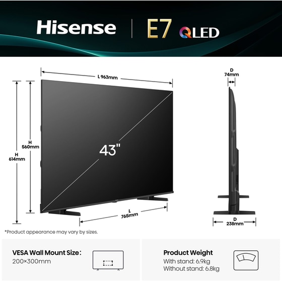 Hisense QLED 43" 4K Smart Τηλεόραση 43E7Q image 2
