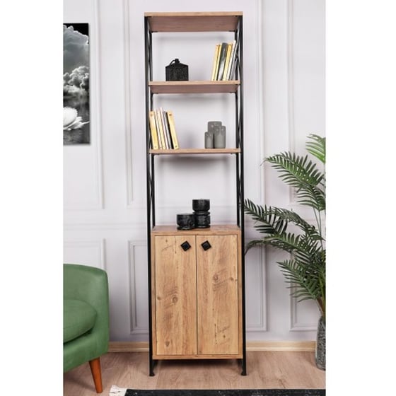 Βιβλιοθήκη 24Mall Masa Atlantic Pine από Μοριοσανίδα/Μέταλλο 49x30x180 cm - Μαύρο/Καφέ image 2