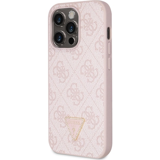 Θήκη Apple iPhone 14 Pro - Guess Triangle Metal Logo Strass Collection Crossbody Case - Ροζ image 3