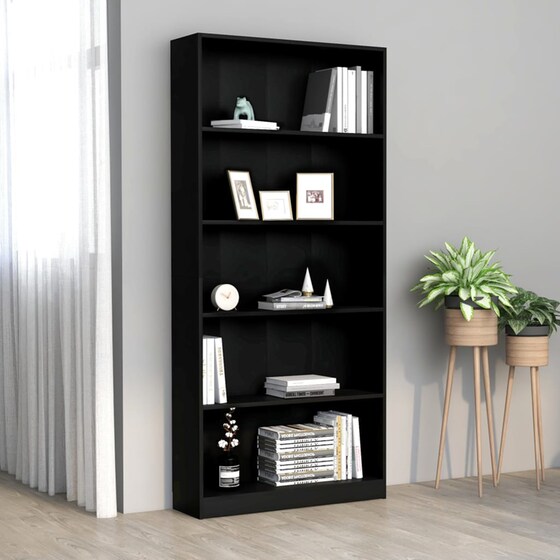 Βιβλιοθήκη VidaXL από Μοριοσανίδα 60x24x175 cm - Μαύρο image 1