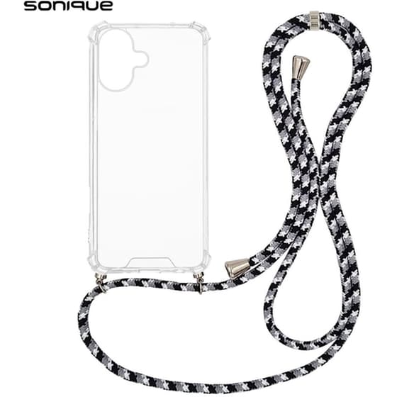 Θήκη Apple iPhone 16 - Sonique Armor Clear Θήκη Σιλικόνης με Κορδόνι - Rainbow Μαύρο image 0