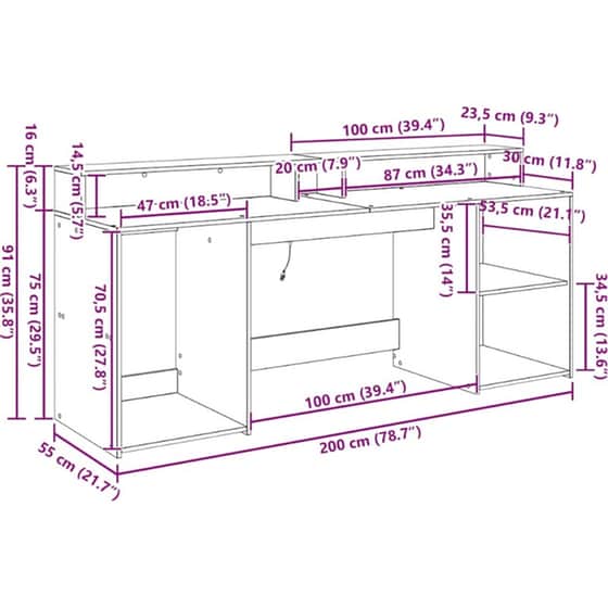 Γραφείο VidaXL από Επεξεργασμένο Ξύλο 200x55x91 cm - Μαύρη Δρυς image 12