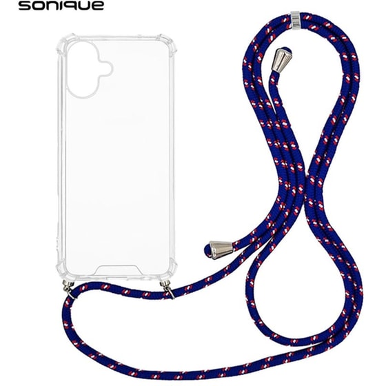 Θήκη Σιλικόνης Με Κορδόνι Sonique Armor Clear Apple Iphone 16 Plus Rainbow Μπλε image 0