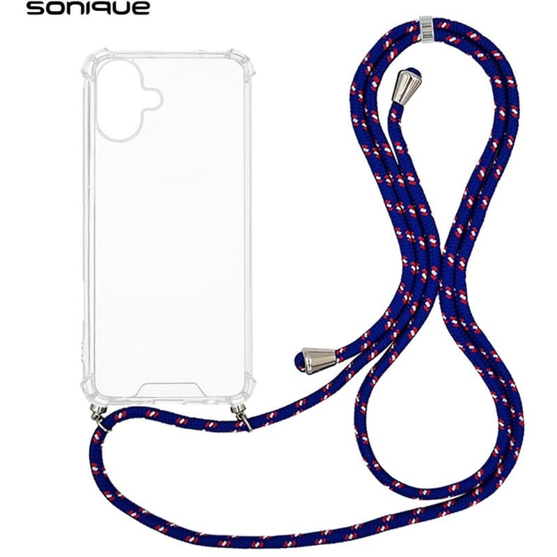 Θήκη Σιλικόνης Με Κορδόνι Sonique Armor Clear Apple Iphone 16 Plus Rainbow Μπλε