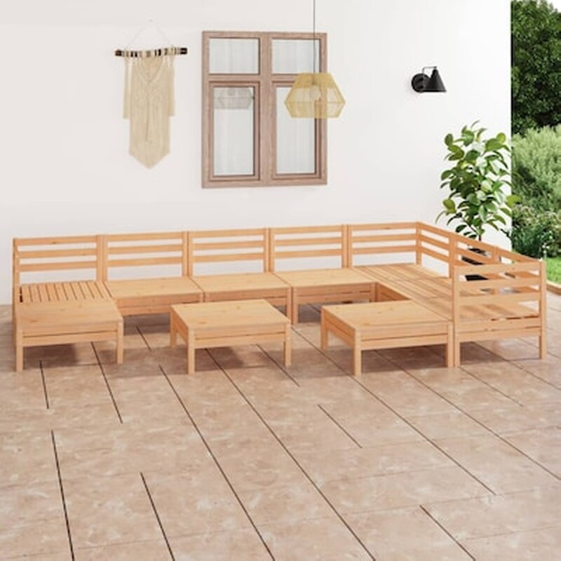 Vidaxl Σαλόνι Κήπου Σετ 10 Τεμαχίων Από Μασίφ Ξύλο Πεύκου