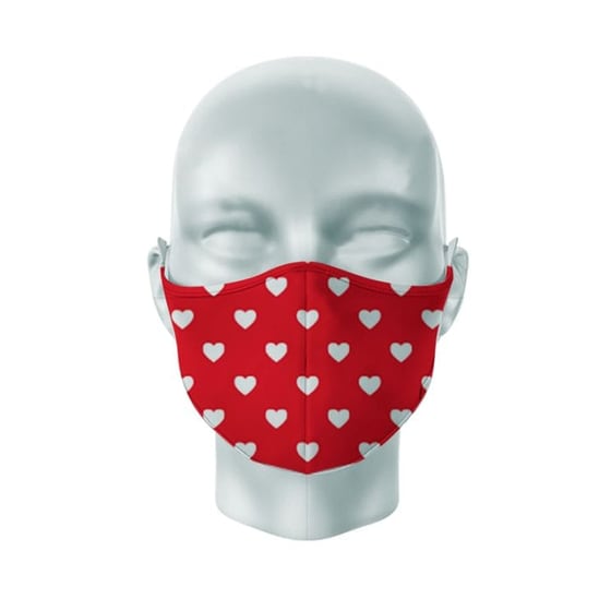 Μάσκα Προστασίας Puckator Βαμβακερή Καρδιές Large - Κόκκινη image 1