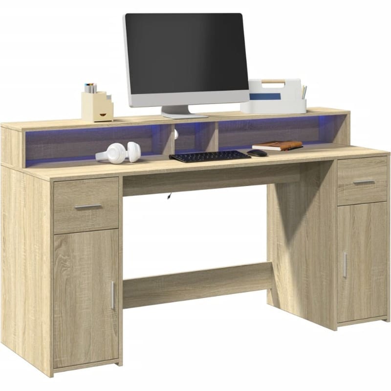 Γραφείο VidaXL με LED από Επεξεργασμένο Ξύλο 160x55x91 cm - Sonoma Δρυς