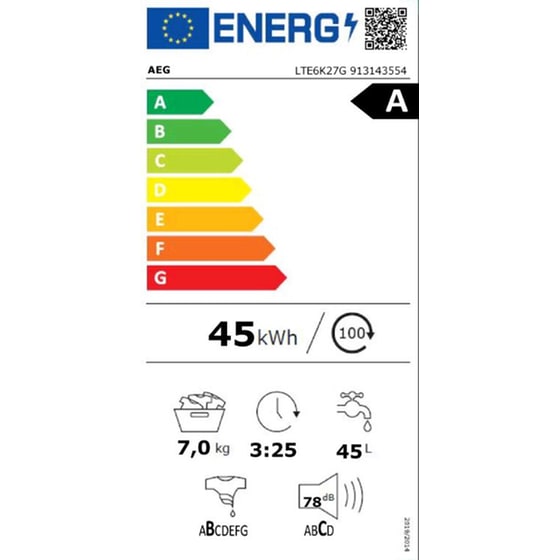 AEG LTE6K27G 7 kg 1.200 Στροφές Λευκό Πλυντήριο Ρούχων image 7