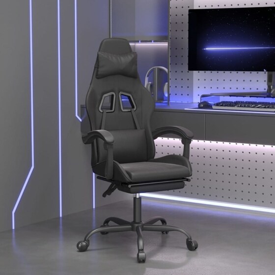 Καρέκλα Gaming VIDAXL 3143838 με Υποπόδιο από Τεχνητό Δέρμα - Μαύρη image 9
