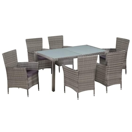 Vidaxl Σετ Τραπεζαρίας Εξ. Χώρου 7 Τεμ. Γκρι Συνθ. Ρατάν Με Μαξιλάρια image 0