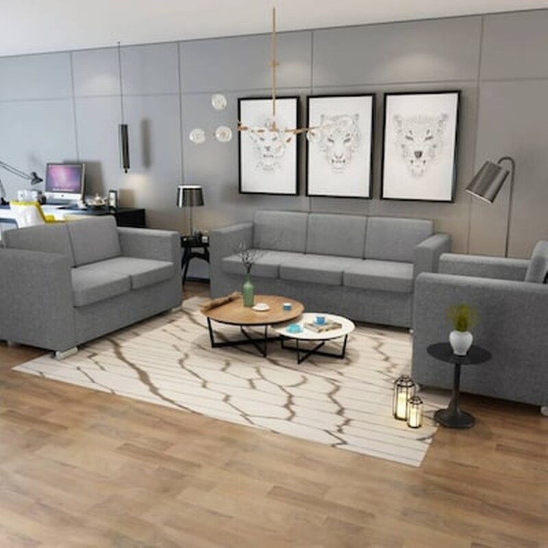 VIDAXL Vidaxl Σετ Σαλονιού Τριών Τεμαχίων Ανοιχτό Γκρι Υφασμάτινο