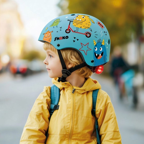 Παιδικό Κράνος SHOKO με Φως Minty Monsters Medium (51-54 cm) - Γαλάζιο με Σχέδιο image 8