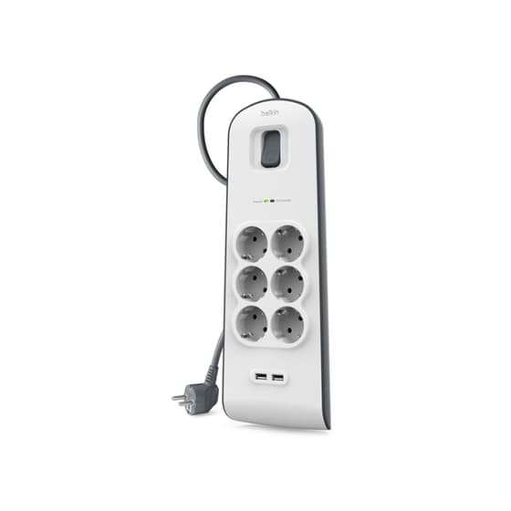 Πολύπριζο Ασφαλείας Belkin Surge Master BSV604VF2M 6 Θέσεων & 2x Usb 2m - Λευκό image 0