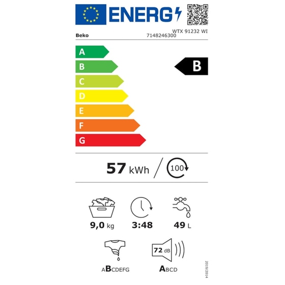 BEKO WTX91232WI 9 kg 1.200 Στροφές Λευκό Πλυντήριο Ρούχων image 4