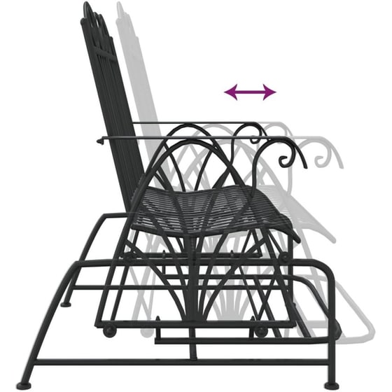 Διθέσιο Παγκάκι Κήπου VidaXL Κουνιστό Ατσάλινο 114x83x98 cm - Μαύρο image 3