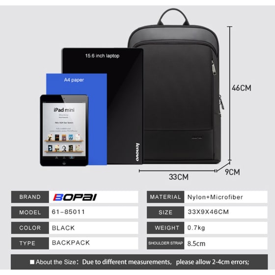Τσάντα Laptop Bopai 61-85011 17" Αδιάβροχη - Μαύρο image 10