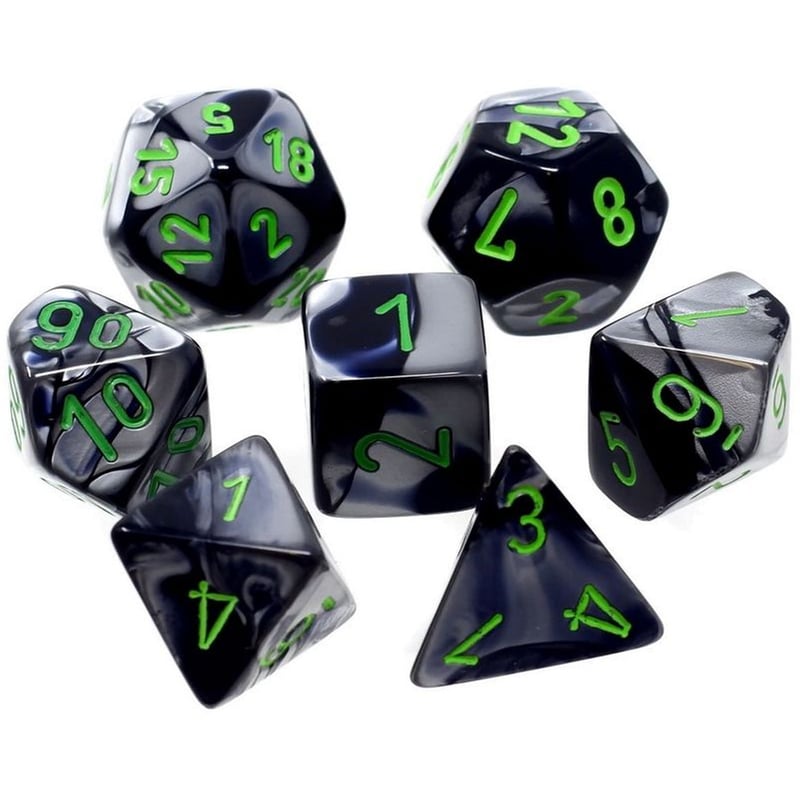 CHESSEX Gemini Black-grey/Green Mini Polyhedral 7-die Set CHESSEX
