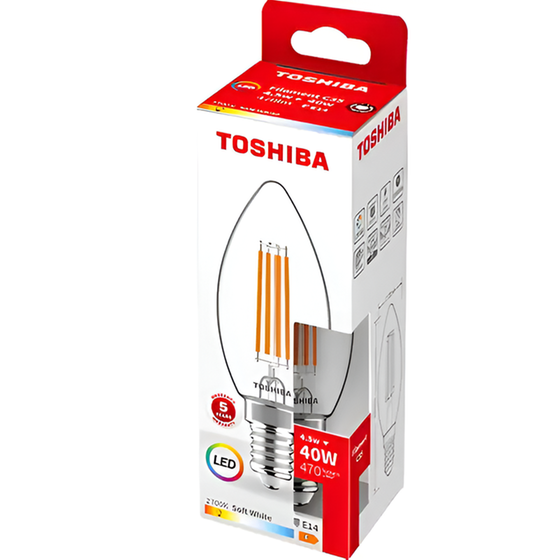 Λάμπα LED Toshiba Filament C35 E14 4.5W 2700K - Θερμό Λευκό image 1