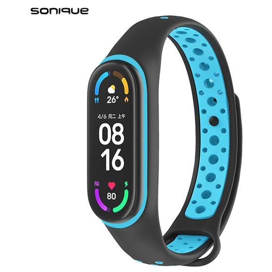 Λουράκι Sonique Σιλικόνης για Xiaomi Smart Band 7 - Μαύρο / Γαλάζιο image 0