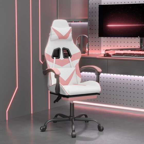 Καρέκλα Gaming VIDAXL 349564 με Υποπόδιο από Τεχνητό Δέρμα - Λευκό image 12