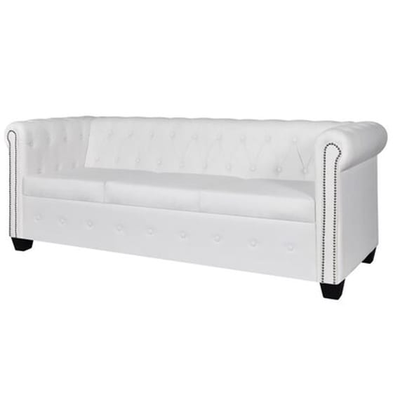 Τριθέσιος Καναπές VidaXL Chesterfield 200.5x76cm - Λευκό image 1