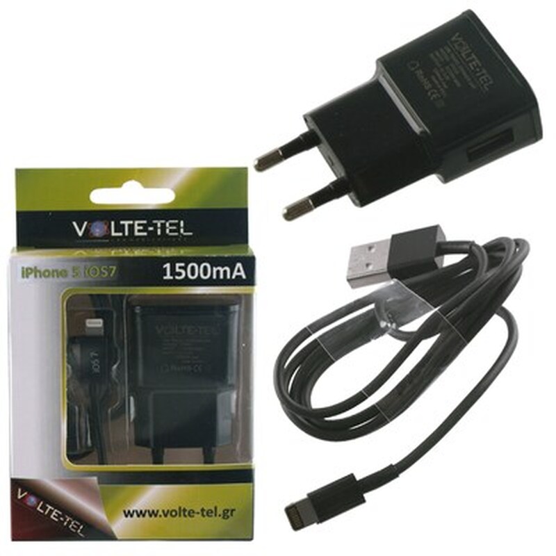 Σετ Φόρτισης Volte-Tel VCD01 1.5A with cable Usb to Lightning VTU15 - Black