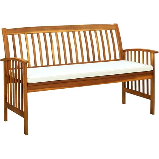 Παγκάκι Κήπου VidaXL με Μαξιλάρι από Μασίφ Ξύλο Ακακίας 147x64x90 cm - Καφέ/Λευκό image 0