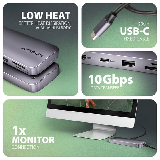 USB Hub Axagon HMC-6GM2 USB-C με  6 θύρες - Γκρι image 4