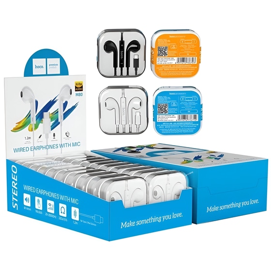 Ακουστικά Handsfree Hoco M80 Original 20τμχ USB-C - Μαύρα image 1