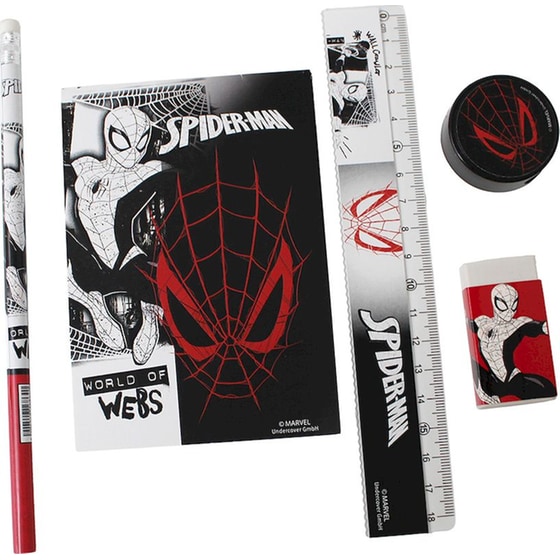 Σχολικό Σετ Γραφής με Σημειωματάριο Gim Spiderman World of Web image 1