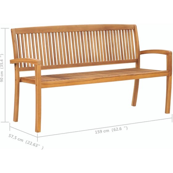 Παγκάκι Κήπου VidaXL με Μαξιλάρι από Μασίφ Ξύλο Teak 159x57.5x90 cm - Καφέ/Κόκκινο image 7