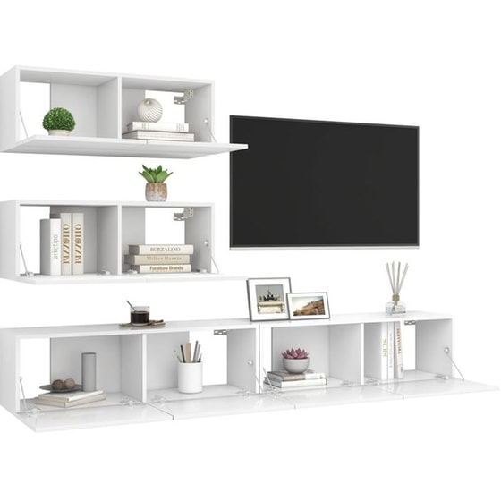 Έπιπλα Τηλεόρασης VidaXL από Μοριοσανίδα 4 Τμχ 80x30x30cm - Λευκό image 2