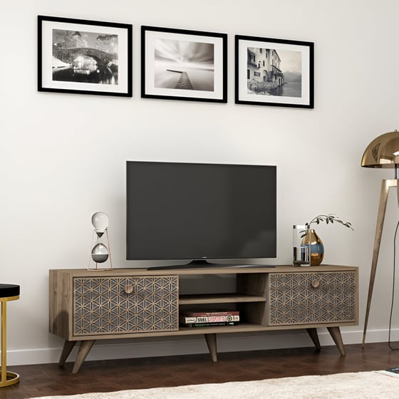 Έπιπλο Τηλεόρασης Barletta από Μοριοσανίδα 150x35x45cm - Ανθρακί/Καρυδί image 2
