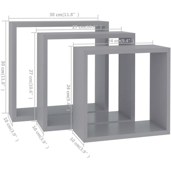 Ράφια Τοίχου VidaXL Κύβοι από MDF 24-30x10x24-30 cm 3 Τμχ - Γκρι image 10