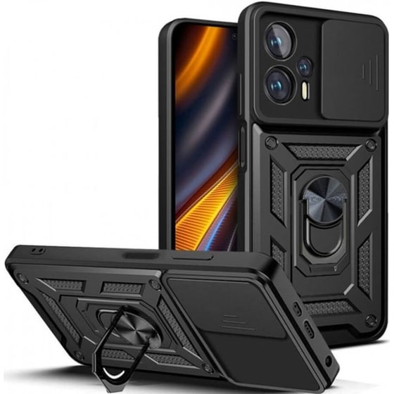 Θήκη Xiaomi Poco F5 - Bodycell Armor Slide με Κάλυμμα για την Κάμερα & μεταλλικό Ring Holder - Μαύρο image 0