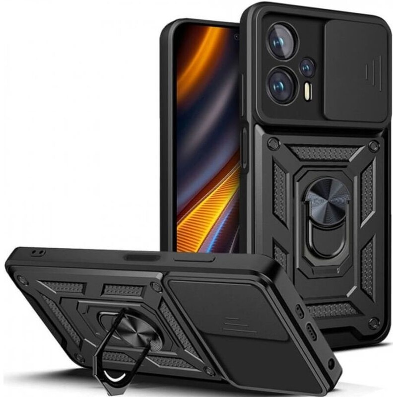 Θήκη Xiaomi Poco F5 - Bodycell Armor Slide με Κάλυμμα για την Κάμερα μεταλλικό Ring Holder - Μαύρο
