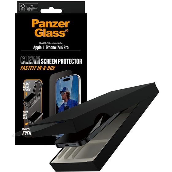 Προστατευτικό οθόνης Apple iPhone 17/iPhone 16 Pro - PanzerGlass FastFit in-a-box - Ultra-Wide Fit Screen Protection image 4