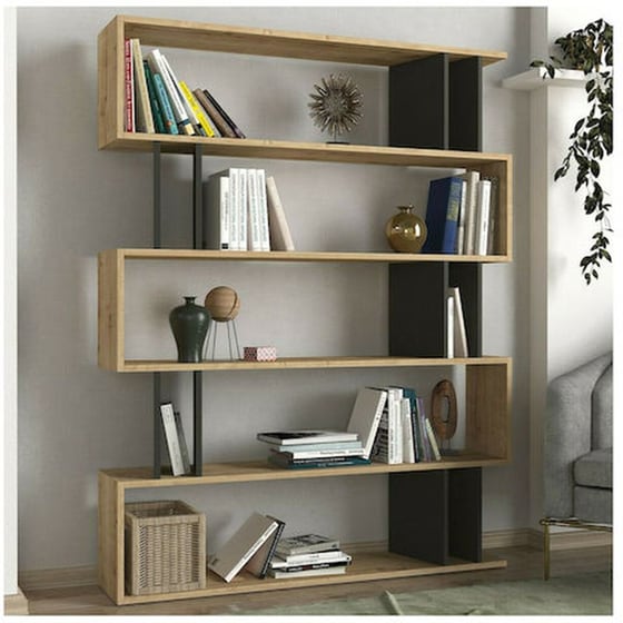 Βιβλιοθηκη Welhome από Μελαμίνη 122x26x159 cm - Ανθρακί/Μπεζ image 2