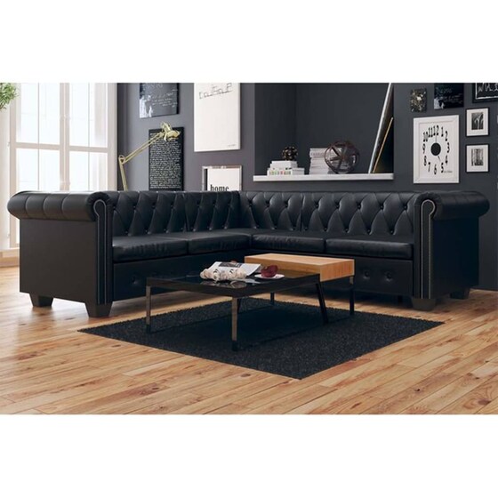 Γωνιακός Πενταθέσιος Καναπές VidaXL Chesterfield 205x205cm - Μαύρο image 1