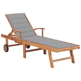 Ξαπλώστρα VidaXL με Μαξιλάρι από Μασίφ Ξύλο Teak 195x59.5 cm - Φυσικό Χρώμα Ξύλου/Γκρι
