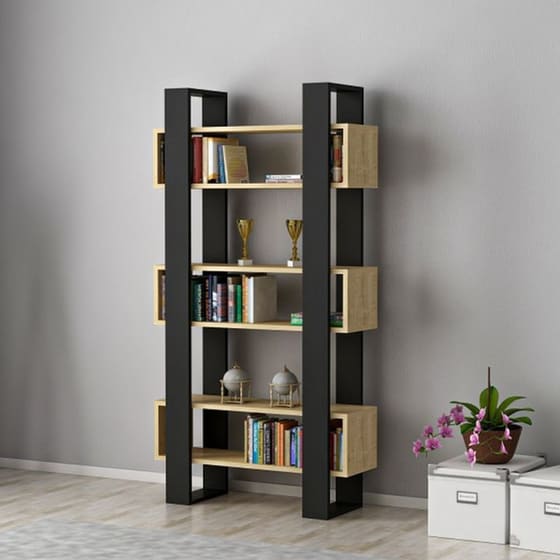 Βιβλιοθήκη 24Mall Piranha από Μοριοσανίδα 80x25.6x160 cm - Μαύρο/Καφέ image 2