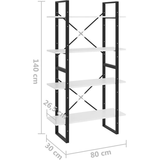 Βιβλιοθήκη VidaXL από Μοριοσανίδα 80x30x140cm - Λευκό/Μαύρο image 7