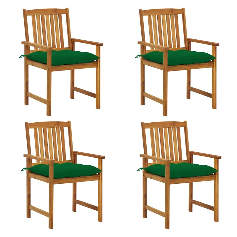 Σετ Καρέκλες Κήπου VidaXL Μασίφ Ξύλο Ακακίας με Μαξιλάρια 4 τμχ - Καφέ/Πράσινο