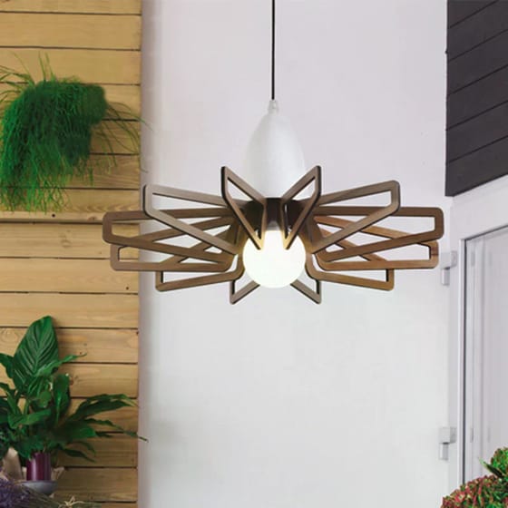 Φωτιστικό Οροφής Aca Decor Alps E27 Ξύλινο 45x22cm - Καφέ/Λευκό image 1